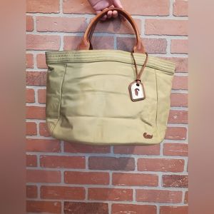 Dooney and Burke large Gweeny tan nylon tote bag with leather handles
